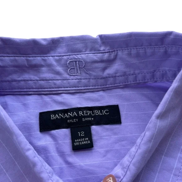 Banana Republic Womens Size 12 Riley Lilac Purple Striped Cotton Blend Button Up - Picture 4 of 12